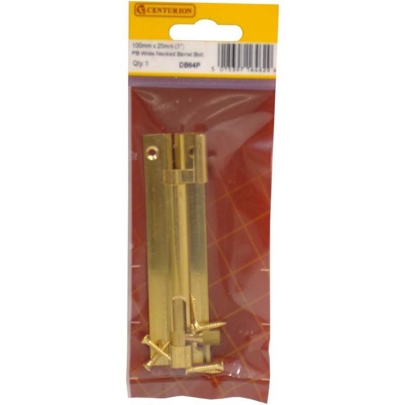CENTURION DB64P POLISHED BRASSED WIDE NECKED BARREL BOLT 100 x 25mm (1")