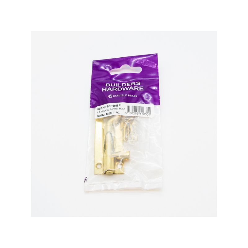 CARLISLE BRASS NECKED BARREL BOLT 76mm IBBN076PB/RP