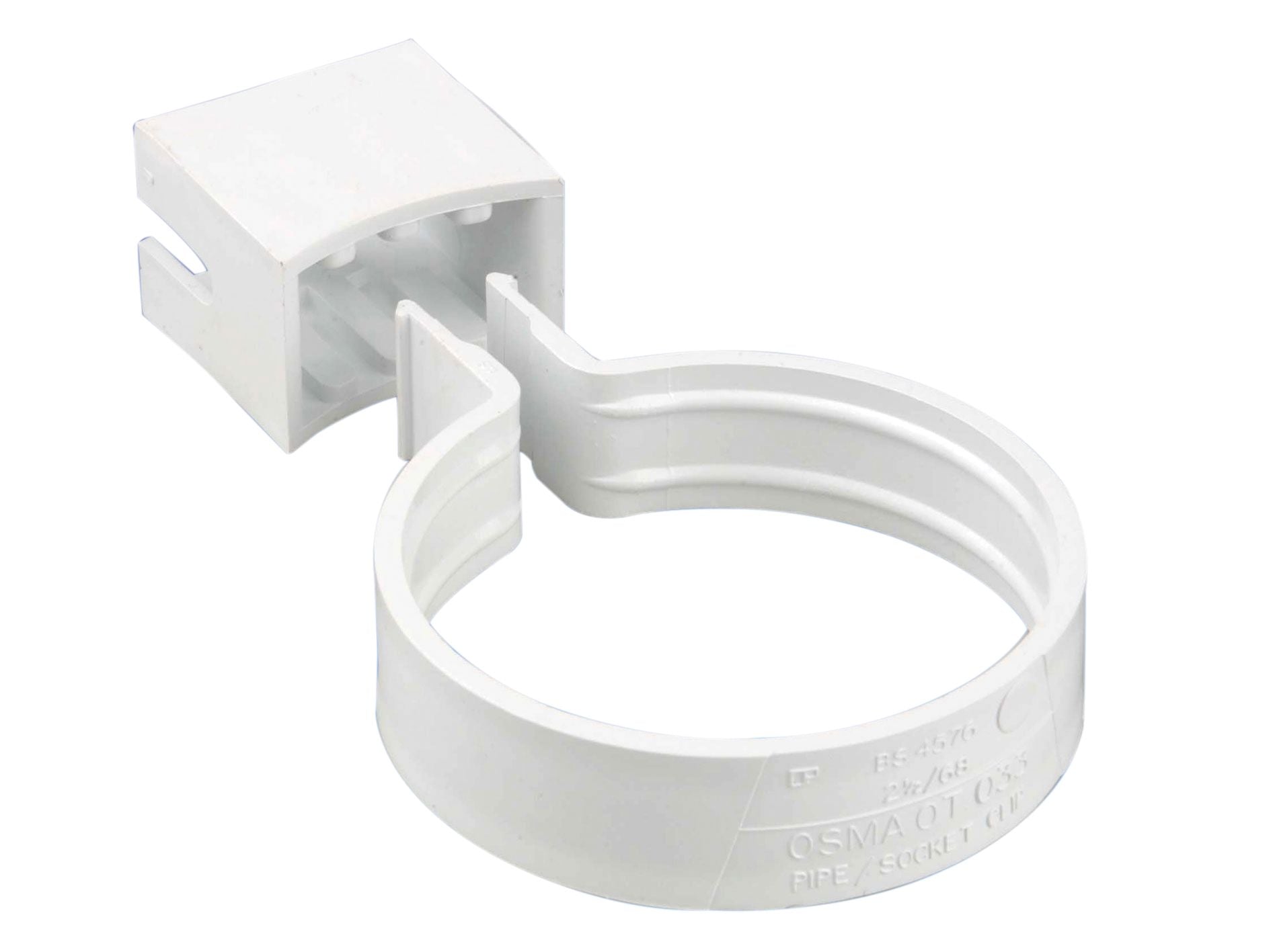 OSMA 0T033 ROUND PVCU PIPE/SOCKET BRACKET 68mm 0T033W WHITE
