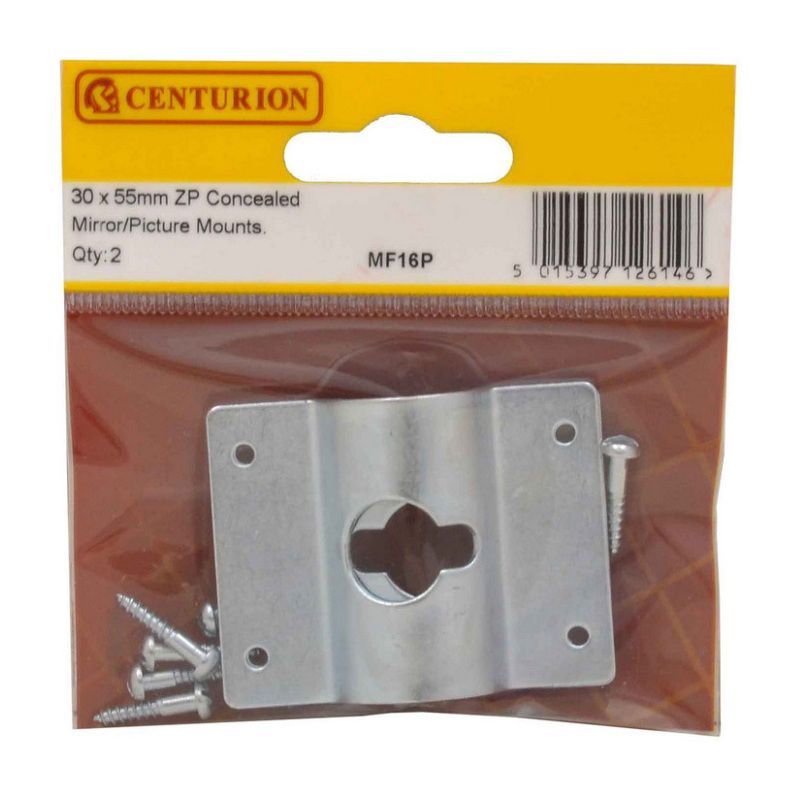 CENTURION MF16P PACK OF 2 CONCEALED PICTURE MIRROR MOUNT 30 x 55mm BRIGHT ZINC PLATED