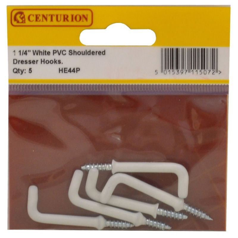 CENTURION HE44P WHITE PVC SHOULDERED DRESSER HOOKS 32mm