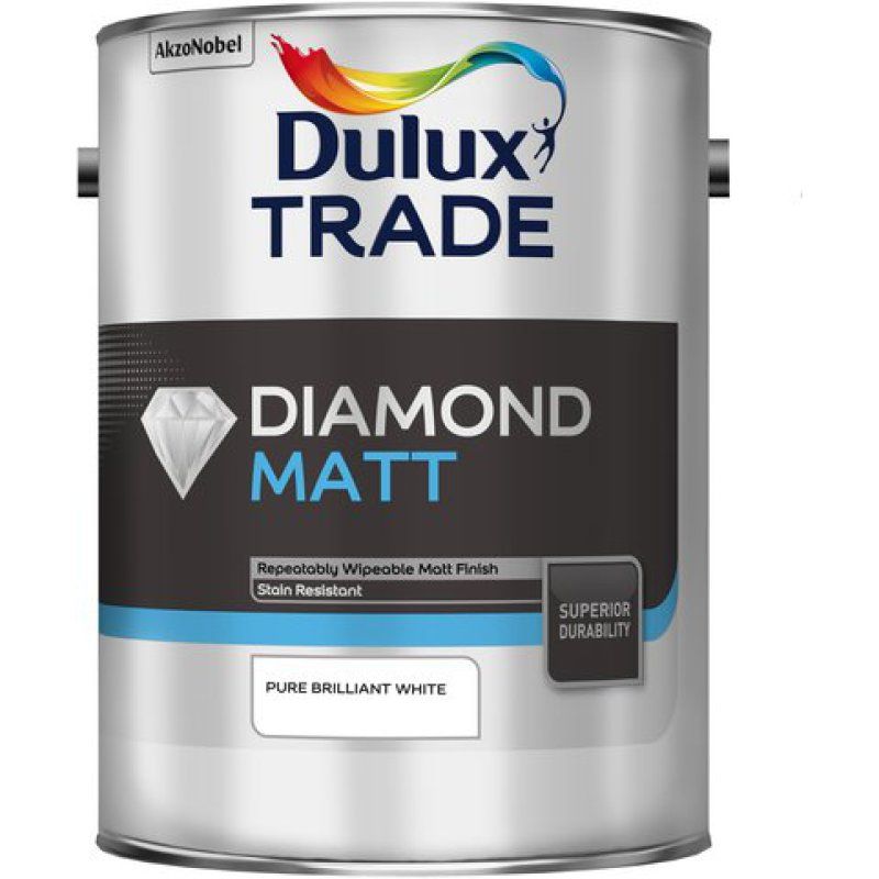 DULUX TRADE DIAMOND MATT EMULSION 5l PURE BRILLIANT WHITE 5122627