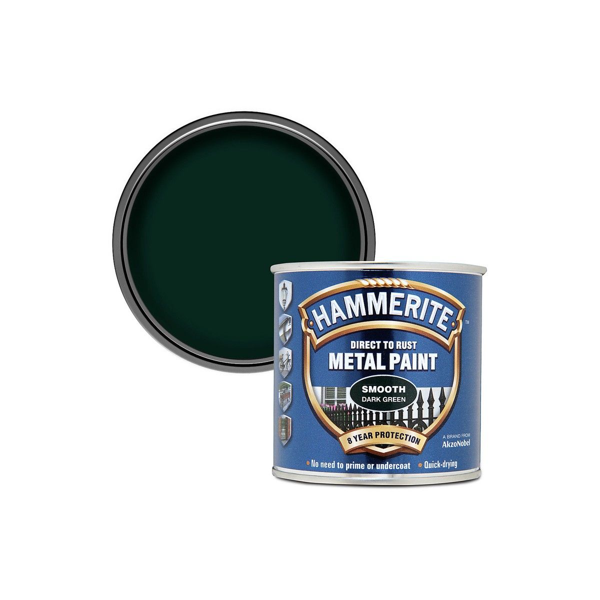 HAMMERITE 250ml SMOOTH FINISH DIRECT TO RUST METAL PAINT DARK GREEN 5084889