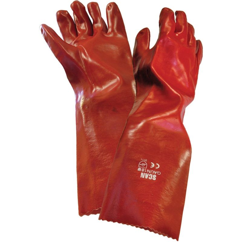 SCAN SCAGLOGAUN18 PVC GAUNTLETS RED 18" LARGE (PAIR)