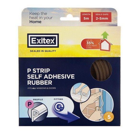 EXITEX ROLL OF P PROFILE SELF ADHESIVE DOOR SEAL STRIP 5M BROWN