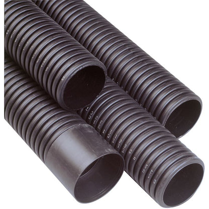 POLYPIPE RIDGIDUCT TWINWALL POWER PIPE INC COUPLING 94mm x 6m BLACK RB94X6
