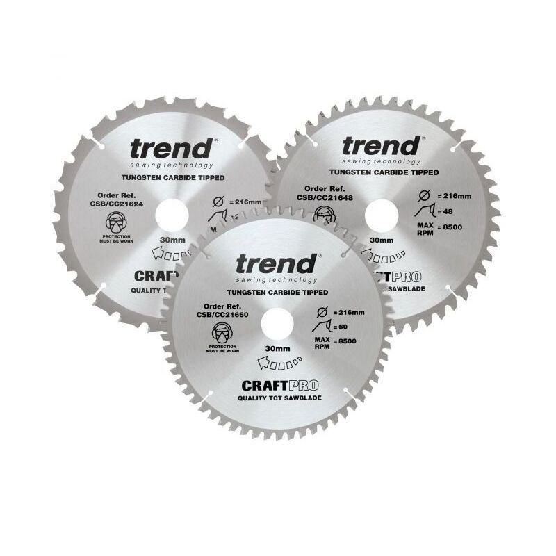 TREND CSB/CC216/3PK 216MM DIAMETER CRAFT SAW BLADE MIXED TRIPLE PACK