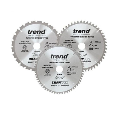 TREND CSB/CC216/3PK 216MM DIAMETER CRAFT SAW BLADE MIXED TRIPLE PACK
