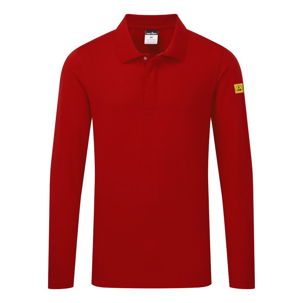 Anti-Static ESD Polo Shirt L/S, L, R, Deep Red