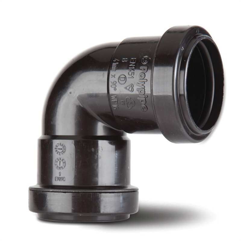 POLYPIPE PUSHFIT WASTE KNUCKLE BEND 40mm x 90deg WP16B BLACK