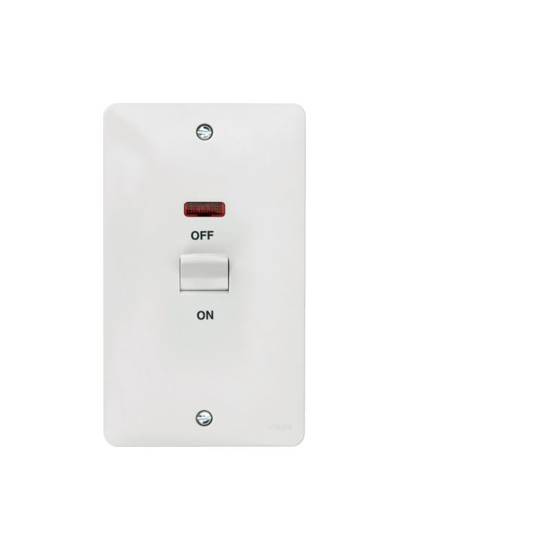 HAGER WMDP50VN 50A DOUBLE POLE SWITCH 2 GANG VERTICAL WITH LED INDICATOR