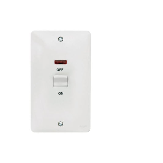 HAGER WMDP50VN 50A DOUBLE POLE SWITCH 2 GANG VERTICAL WITH LED INDICATOR