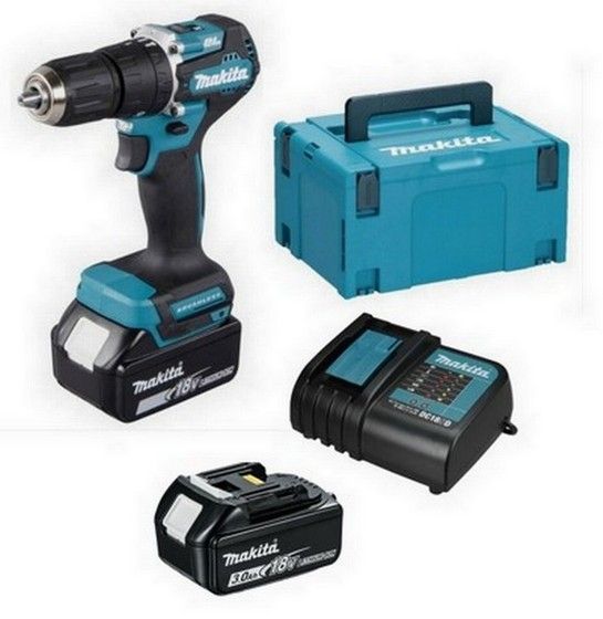 MAKITA DHP487RFJ 18V BRUSHLESS COMBI HAMMERDRILL WITH 2 X 3.0AH LI-ION BATTERY & CHARGER + FREE MAKPAK CARRY CASE