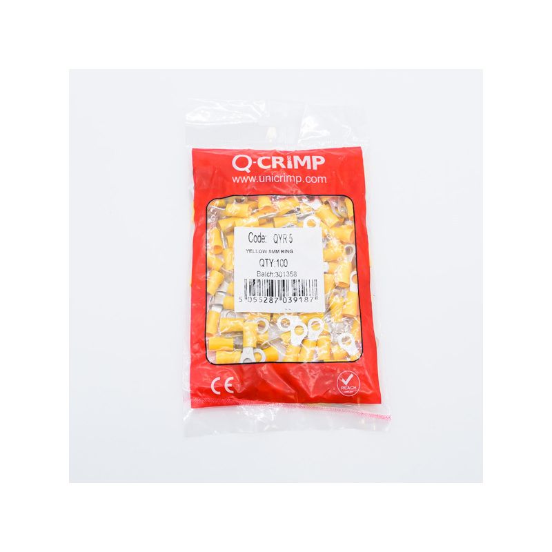 UNICRIMP RING TERMINAL 5mm HOLE YELLOW QYR5