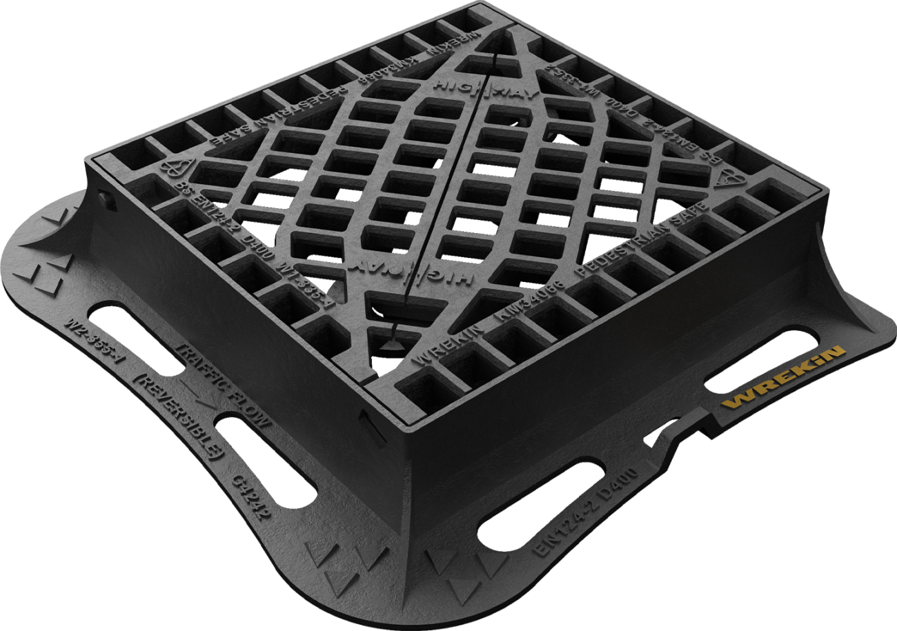 WREKIN (A335-P) 450 x 450 x 100mm D/IRON A/THEFT GRATE & FRAME D400 PEDESTRIAN DGHT0D4/4545/KHP