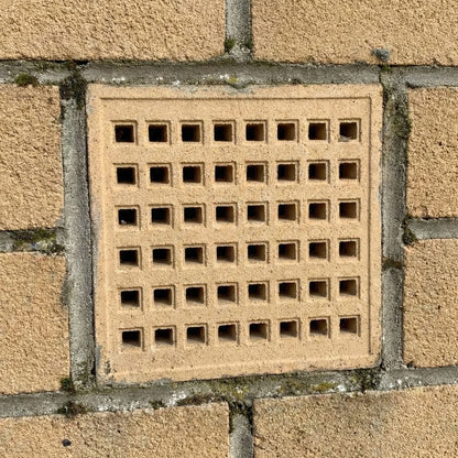 215mm x 215mm Square Hole Clay Air Brick Buff (9" x 9")