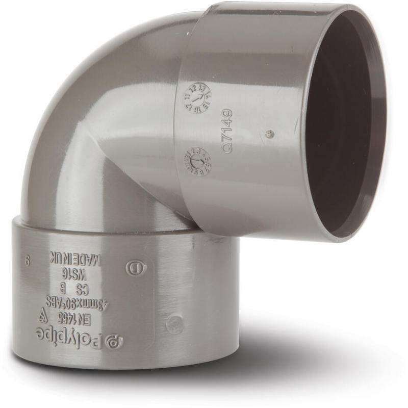 POLYPIPE ABS KNUCKLE BEND 40mm x 90deg WS16 WS16G GREY