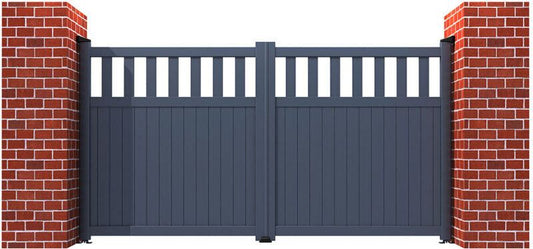 DOUBLE DRIVEWAY GATE FLAT TOP PARTIAL PRIVACY 3000 x 1000mm VERTICAL INFILL A GREY RMG014DG-02