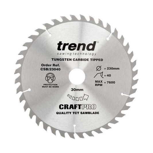 TREND CSB/23040 MEDIUM FINISH TCT CIRCULAR SAW BLADE 230MM X 40T X 30MM