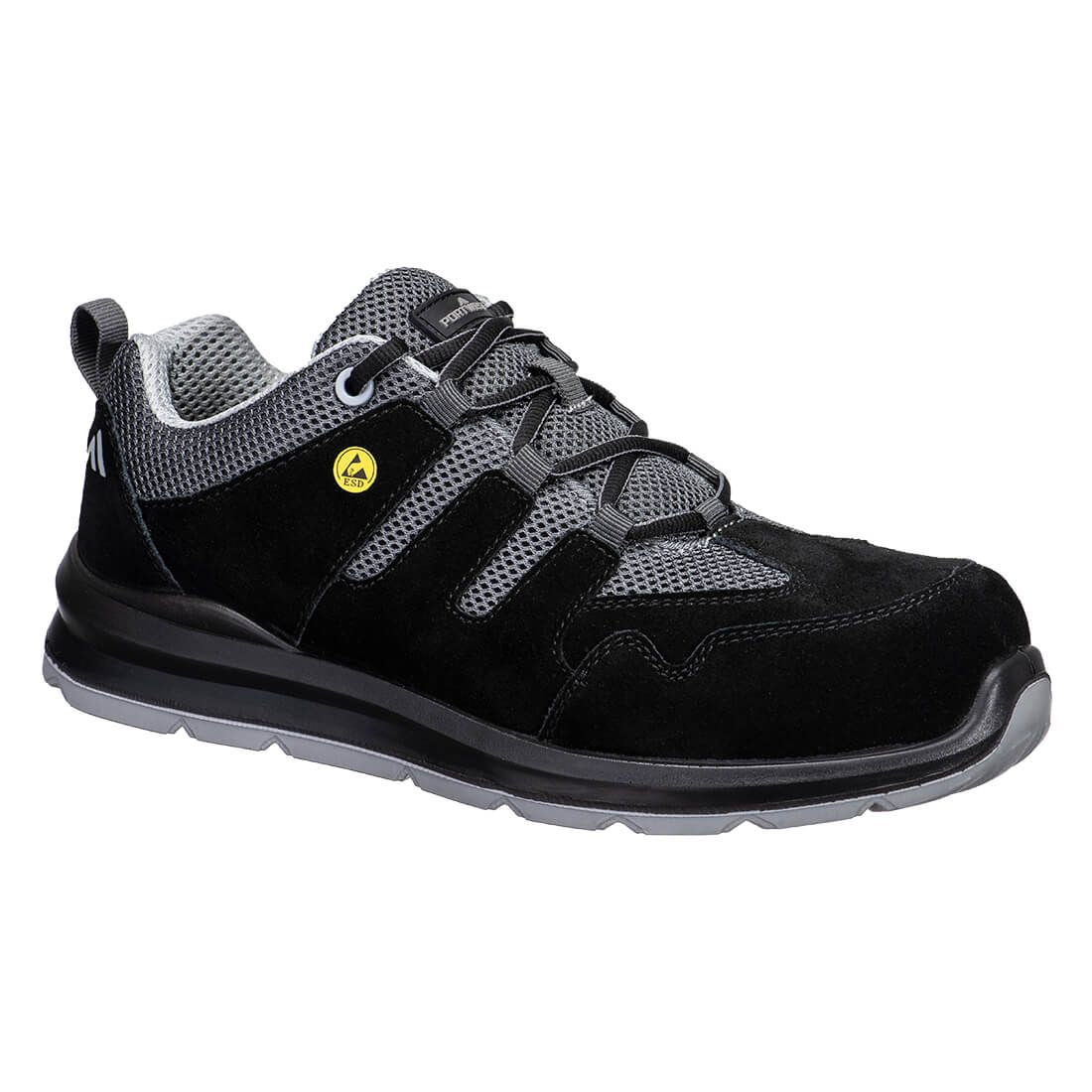 Composite Cow Suede Leather Trainer S1 ESD SR FO, 36, , Black/Grey
