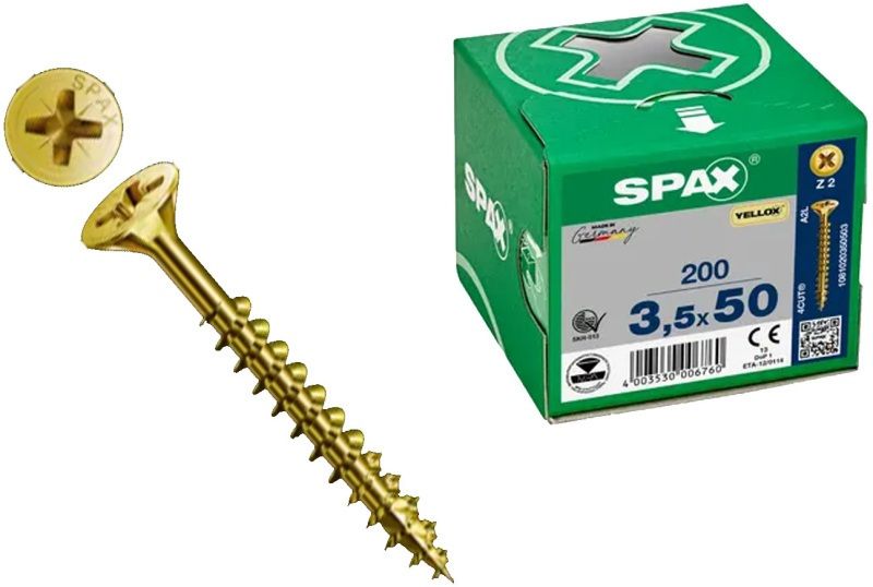 SPAX YELLOX POZI CSK PZ2 SCREWS 3.5 x 50mm BOX 200 1081020350503