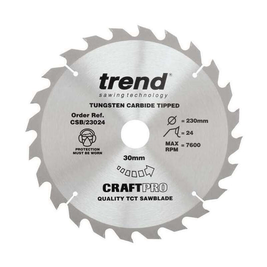 TREND CSB/23024 MEDIUM FINISH TCT CIRCULAR SAW BLADE 230MM X 24T X 30MM