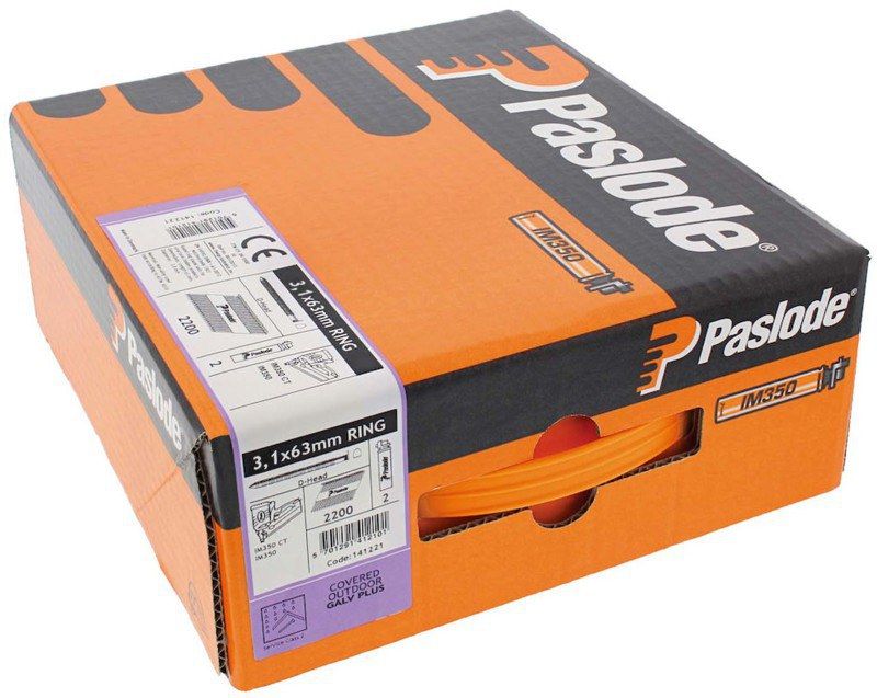 PASLODE GALV PLUS RING ROOF BATTEN NAILS & 2 FUEL CELLS FOR IM350 63x3.1mm (BOX 2200) 141221