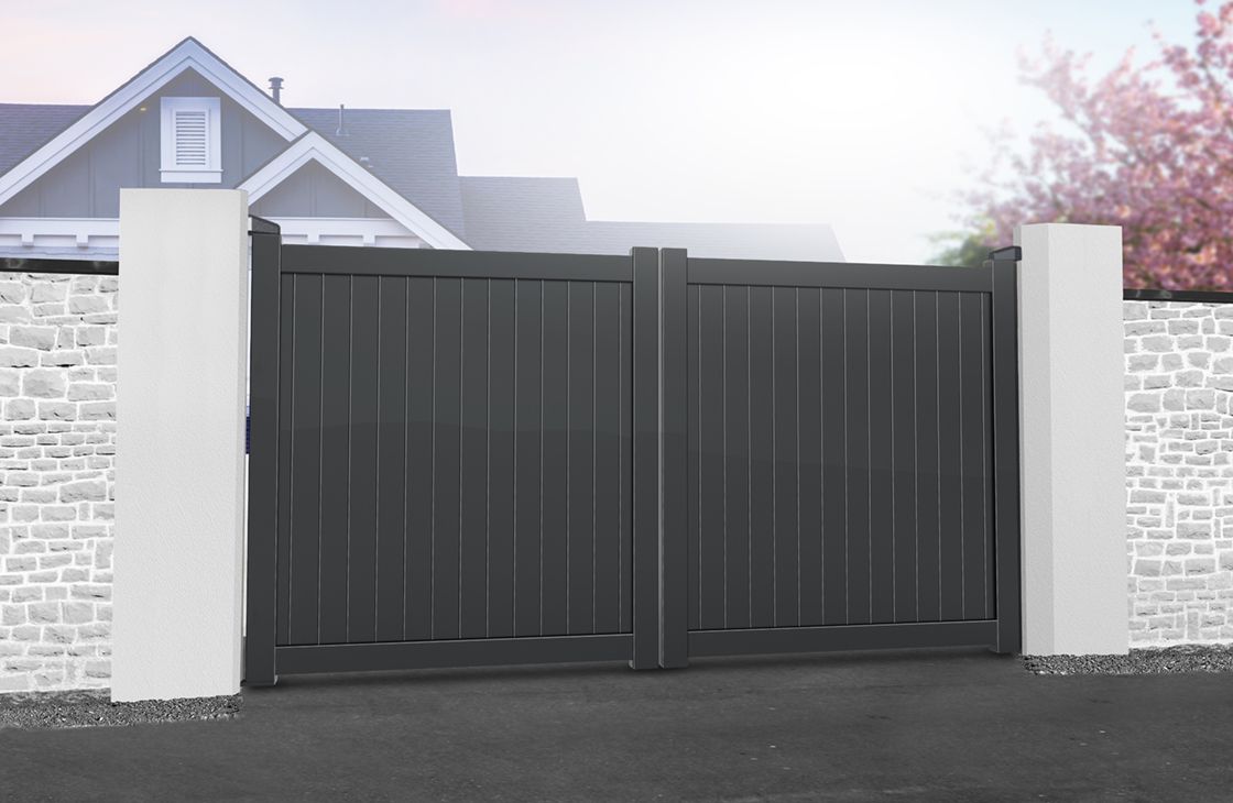 DOUBLE DRIVEWAY GATE FLAT TOP 3750 x 2200mm VERTICAL INFILL GREY RMG001DG-40