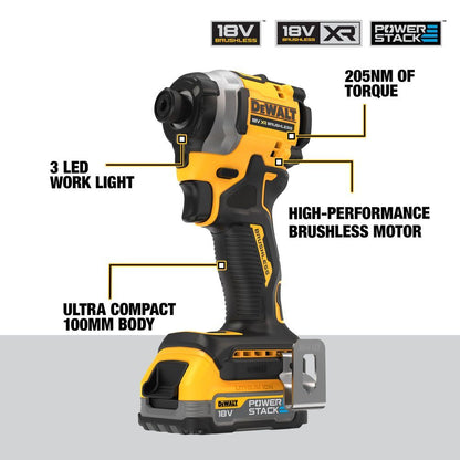 DeWalt 18V Xr Brushless Ultra Compact Impact Driver Kit 2Xcompact Powe | DCF850E2T-GB