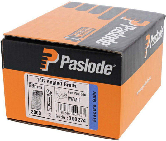 PASLODE GALV ANGLED BRADS & 2 FUEL CELLS FOR IM65A F16 x 63mm (BOX 2000) 300274