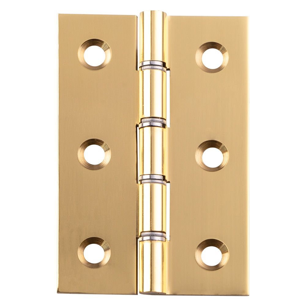 POLISHED BRASS DOUBLE WASHERED BUTT HINGE PAIR 75 x 50mm HDSW1/RP