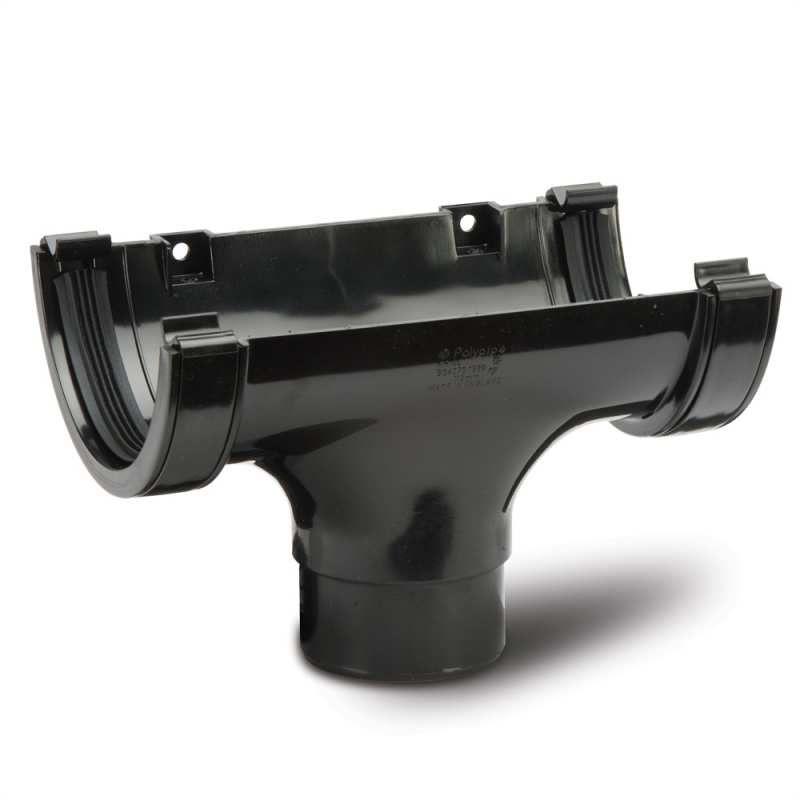POLYPIPE RAINWATER 112mm HALF ROUND GUTTER RUNNING OUTLET RR105B BLACK