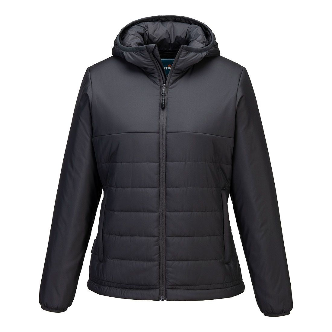Professional Women's Hooded Insulated Baffle Jacket, L, R, Metal Grey