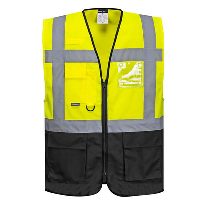 Warsaw Hi-Vis Contrast Executive Vest , L, R, Yellow/Black