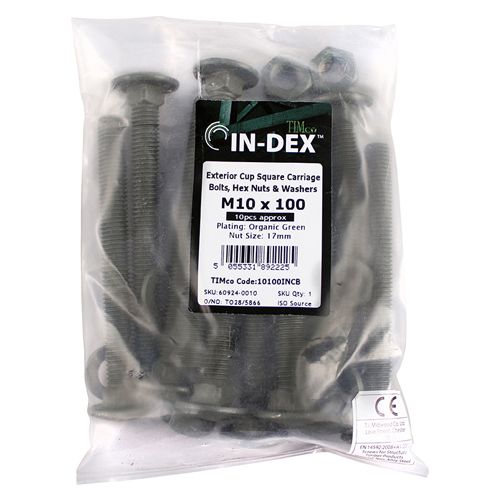 TIMCO EXTERIOR CARRIAGE BOLTS M10 x 200mm (PACK 10) GREEN 10200INCB