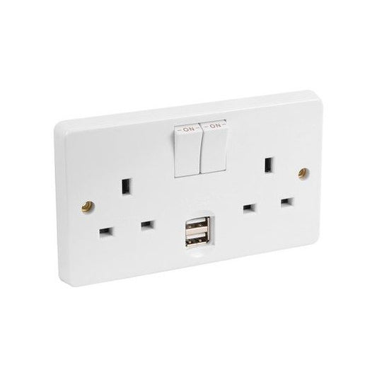 CRABTREE 4306/USB/D 2-POLE 2-GANG SWITCHED SOCKET 13a WITH DUAL 2.1a USB
