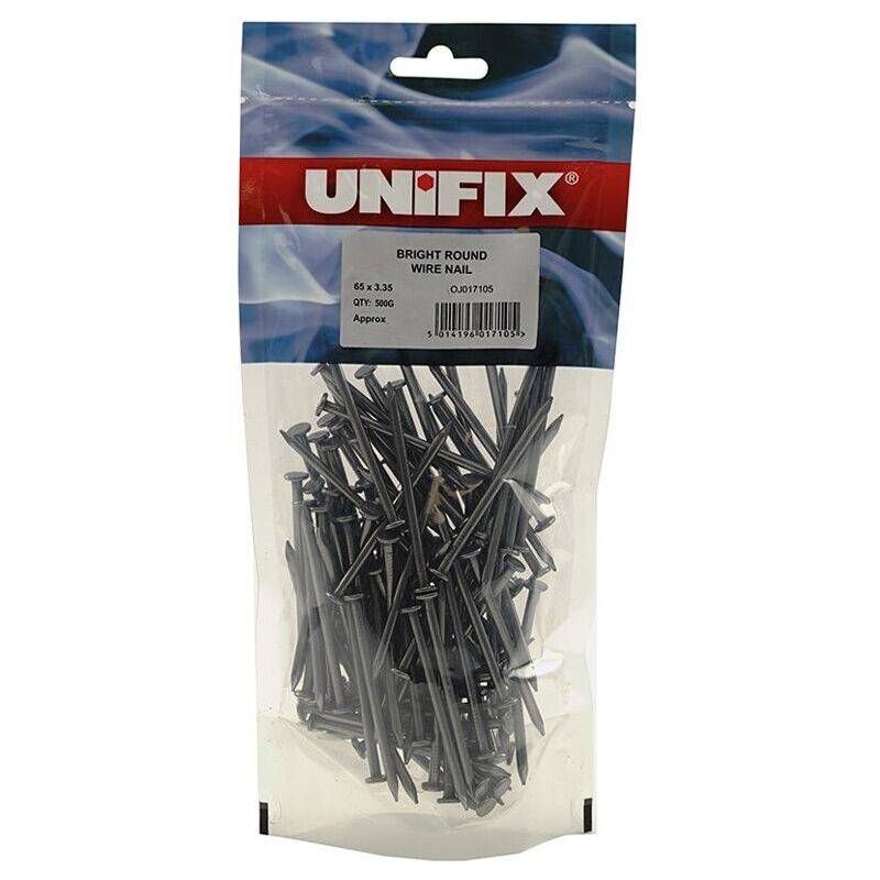 UNIFIX BRIGHT ROUND WIRE NAILS 75 x 3.75mm 1kg POUCH OJ542102