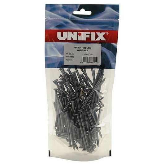 UNIFIX BRIGHT ROUND WIRE NAILS 75 x 3.75mm 1kg POUCH OJ542102