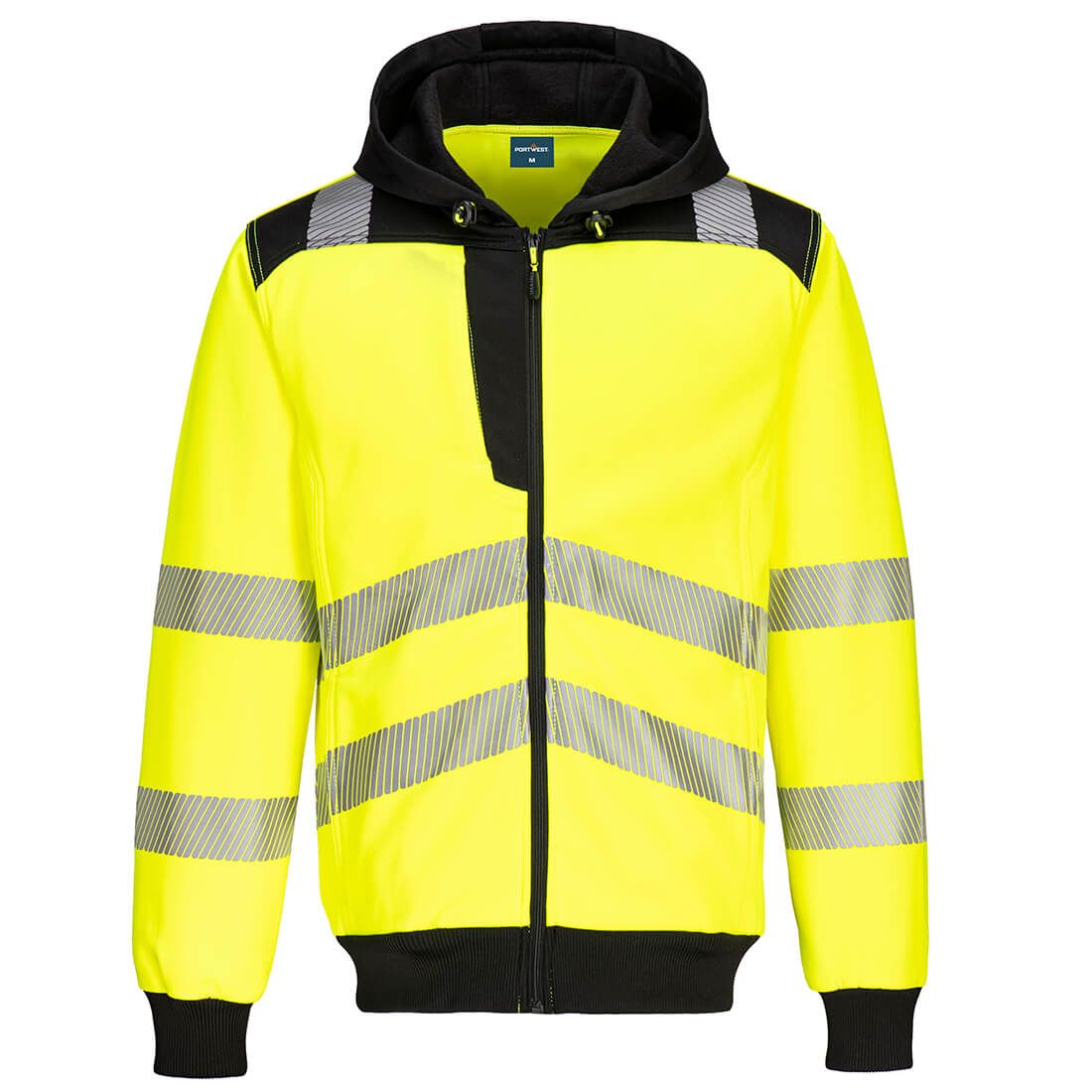 PW3 Hi-Vis Zip Hoodie , 4XL, R, Yellow/Black