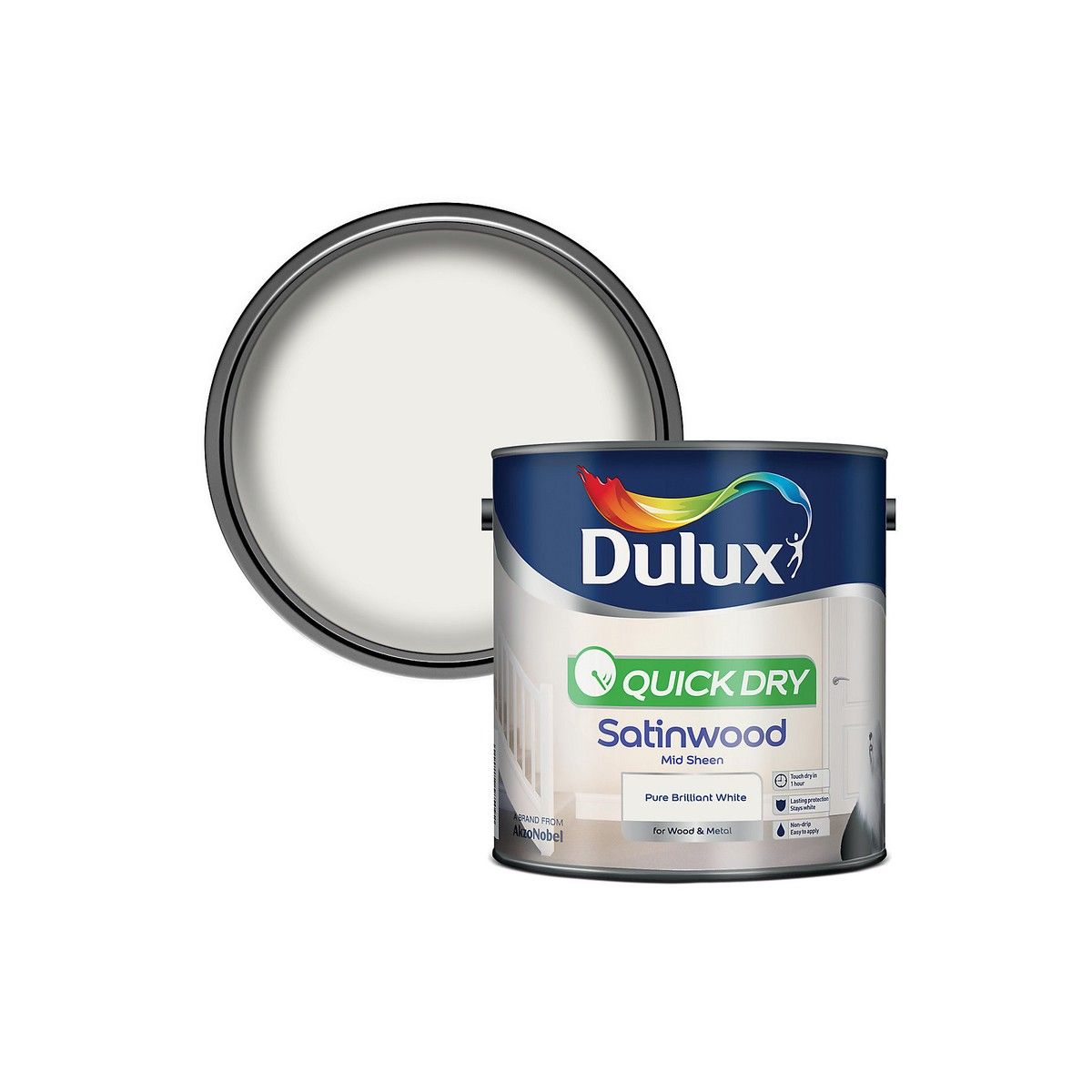 DULUX SATINWOOD BRILLIANT WHITE QUICK DRY 2.5l 5210890