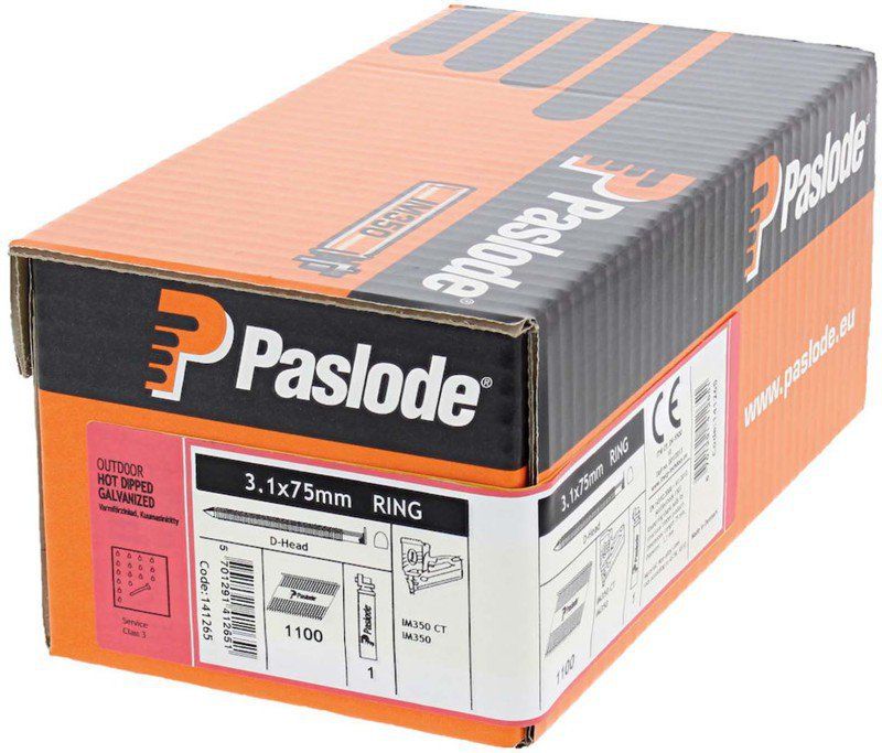 PASLODE HD GALV RING NAILS & 1 FUEL CELL FOR IM350 75 x 3.1mm (BOX 1100) 141265