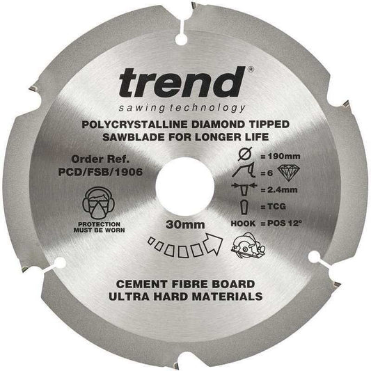 TREND PCD/FSB/1906 PCD FIBRE CEMENT SAW BLADE 6TX30X190MM