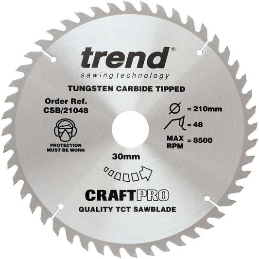 TREND CSB/21048 MEDIUM FINISH TCT CIRCULAR SAW BLADE 48TX30X210MM