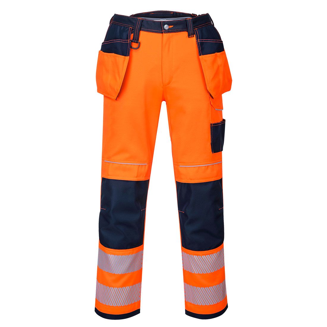 PW3 Hi-Vis Holster Pocket Work Trousers, 28, S, Orange/Navy Short