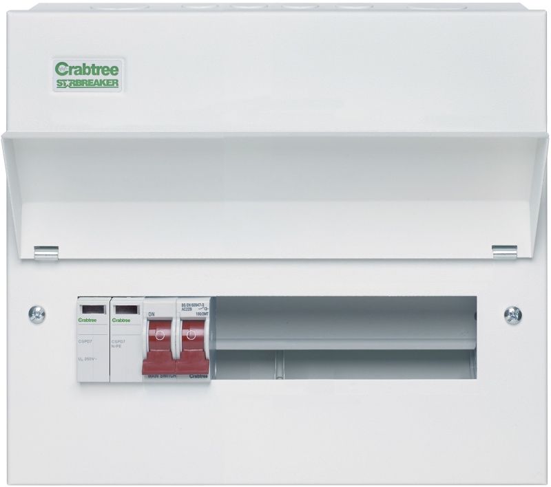 CRABTREE 508/2BS 8-WAY CONSUMER UNIT MAIN SWITCH 100a WITH SPD