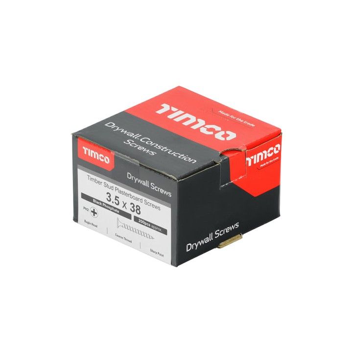 TIMCO 3.5 x 38mm DRYWALL SCREW PHOSPHATE COARSE THREAD (BOX 1000) 00038DRYC