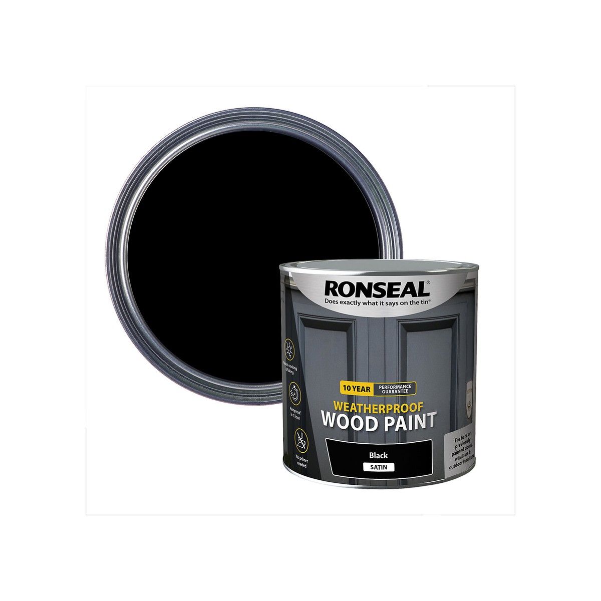 RONSEAL 10 YEAR WEATHERPROOF WOOD PAINT 2.5l SATIN BLACK 38794
