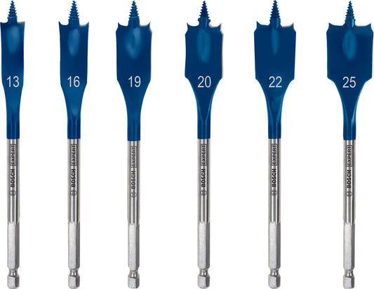 BOSCH 2608900333 6 PIECE SELF CUT FLAT WOOD DRILL BIT SET 13-25mm