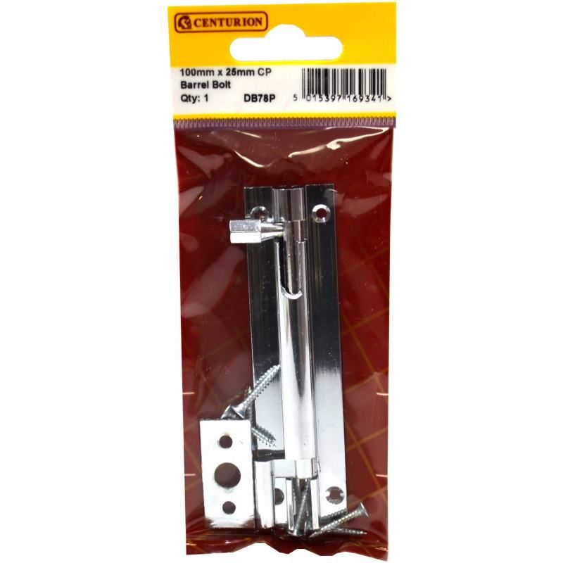CENTURION DB78P CHROME PLATED WIDE NECKED BARREL BOLT 100 x 25mm (1")