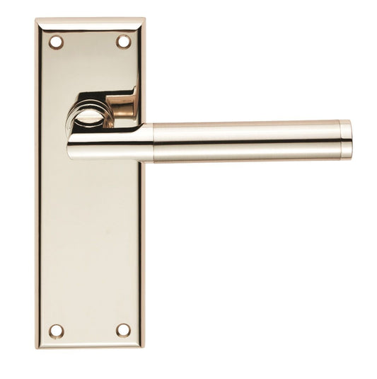 SEROZZETTA SESSANTA LEVER LATCH HANDLES ON BACKPLATE P/P POLISH/SATIN NICKEL SZR062PNSN/RP